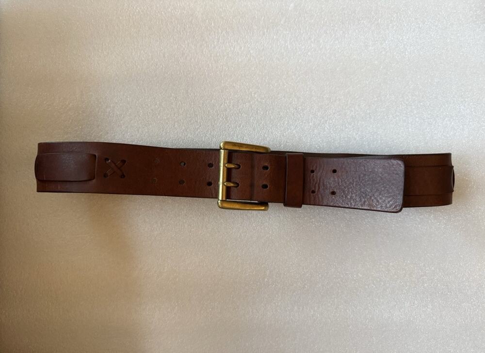 VTG Ralph Lauren Brown Leather Belt Brass Buckle Western Style M